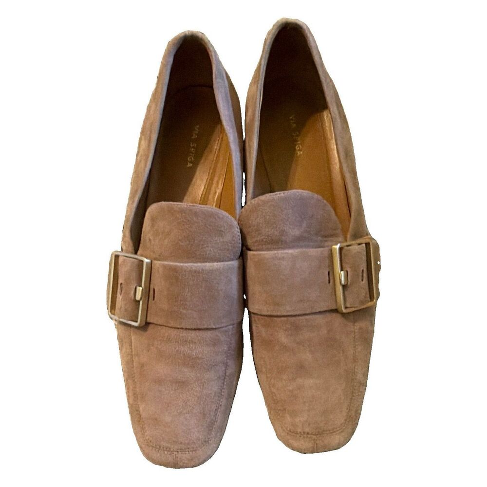 Via Spiga Brown Suede Buckle Loafer Flats Slip-On Square Toe Women’s 10